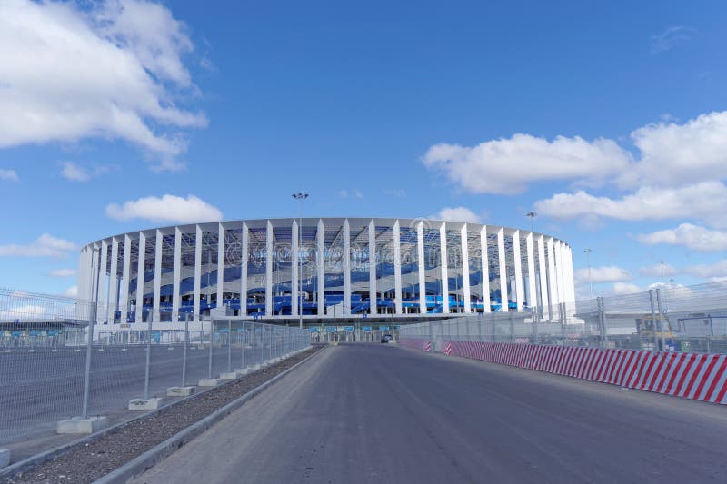 Construcción del estadio en Nizhny Novgorod al mundial 2018 de la FIFA fotografía de archivo Construcción del estadio en Nizhny Novgorod al mundial 2018 de la FIFA fotografía de archivo