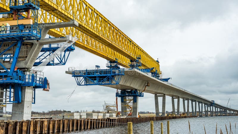 Construcción del puente de Mary de la Princesa Real sobre el brazo de mar de Roskilde fotos de archivo libres de regalías