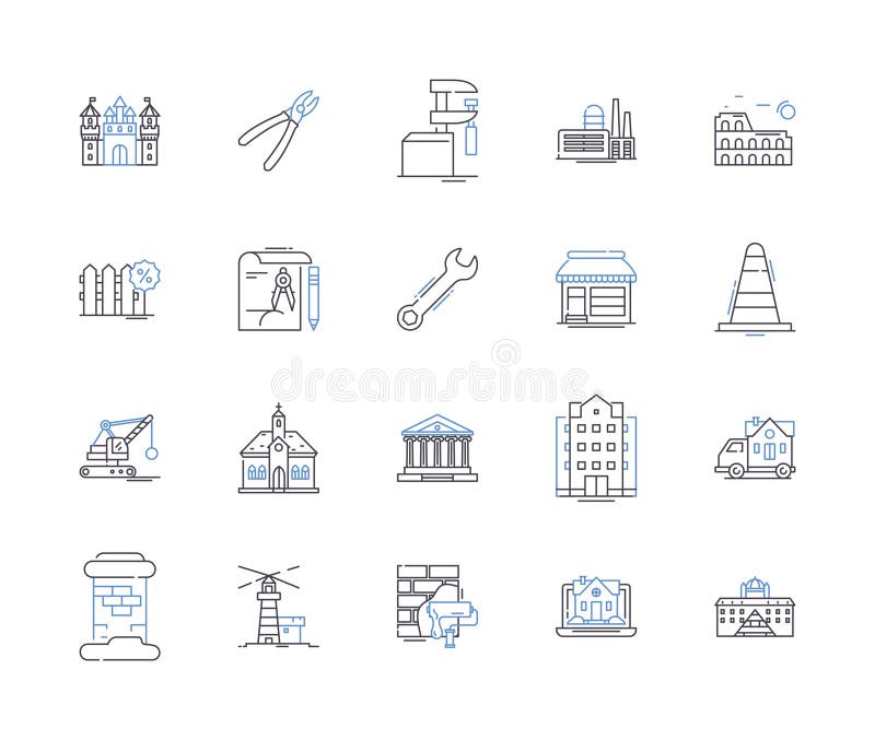 Construction and architecture outline icons collection. Building, Construction, Architecture, Design, Structures vector illustration