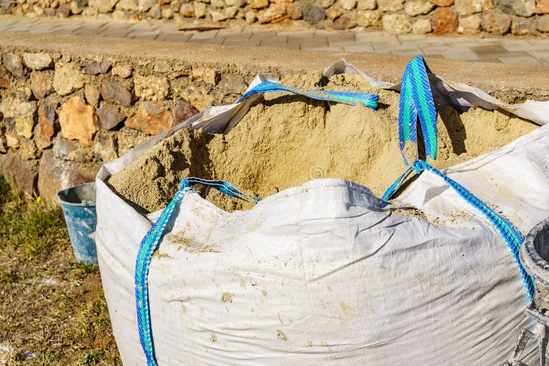 Construction Area with Big Sand Bag Stock Image Image of concrete