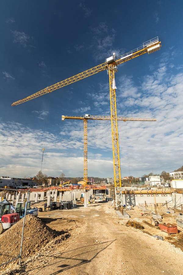 Construction Area with Two Cranes Stock Photo Image of concrete, plan