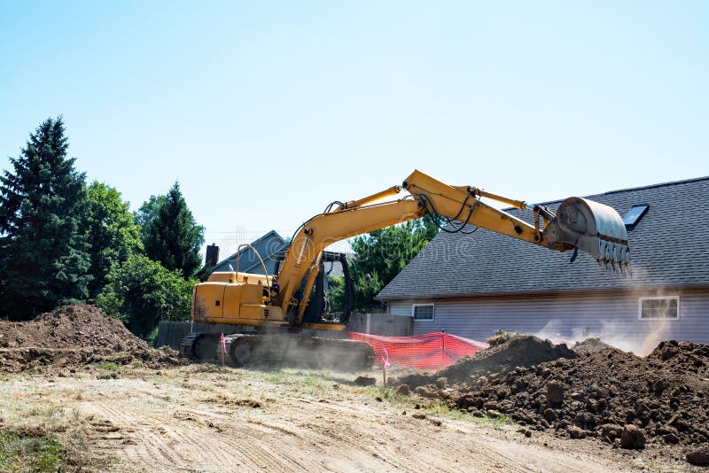 Construction Backhoe Digging House Foundation Stock Image Image of