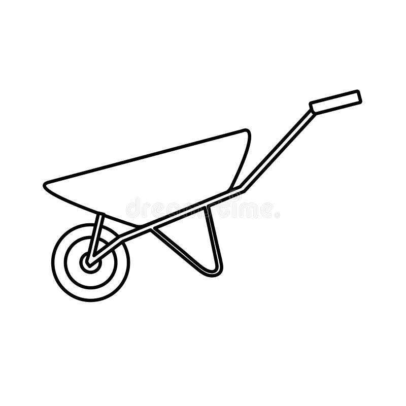 Construction black-and-white icon of a manual one-wheeled trolley with one wheel designed for carrying heavy loads, building royalty free illustration Construction black-and-white icon of a manual one-wheeled trolley with one wheel designed for carrying heavy loads, building royalty free illustration