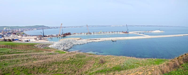 The Construction of the Bridge Kerch Stock Image Image of ship, crane