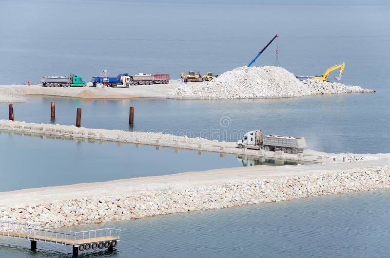 The Construction of the Bridge Kerch Stock Image Image of truck