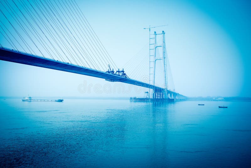 Construction of cable stayed bridge royalty free stock images