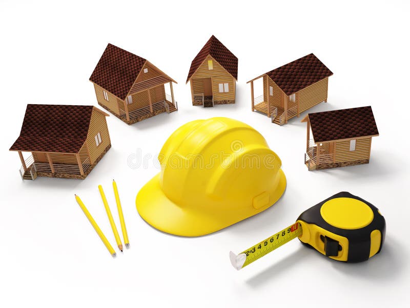 Construction concept. Other cottages with construction tools vector illustration