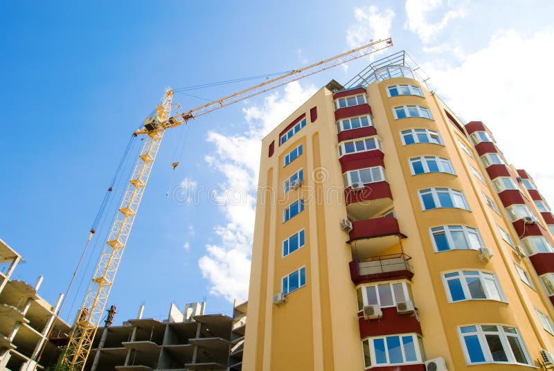 Construction crane and apartment building