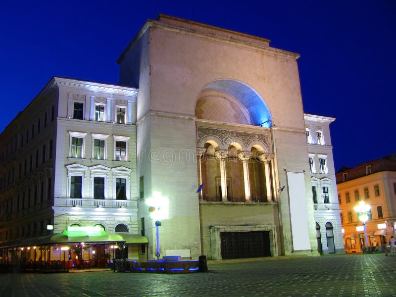 Opera building and Victory square at night, Timisoara, Romania. Opera building and Victory square at night, Timisoara, Romania