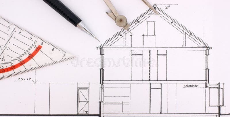 Construction drawing with tools of a family house. Construction drawing with tools of a family house