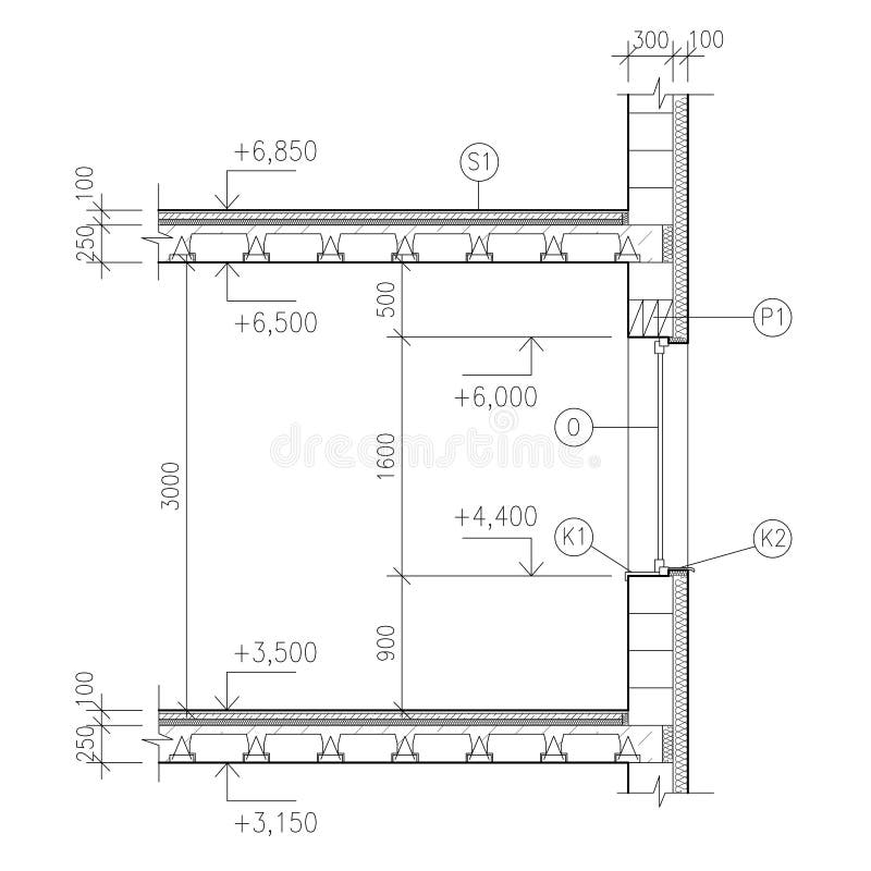 Construction drawing, window detail stock illustration