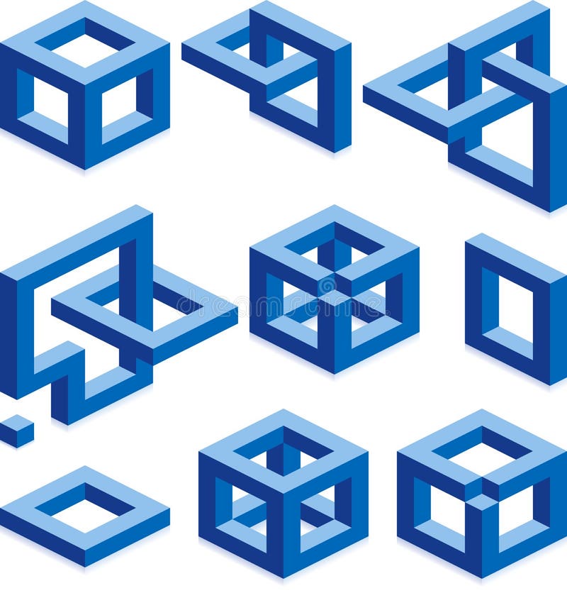 Escher Cube vector signs for construction business. Blue square logo vectors