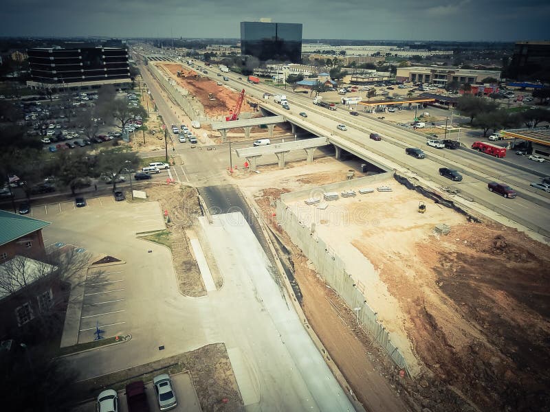 Construction of Elevated Highway in Progress in Houston, Texas, Stock
