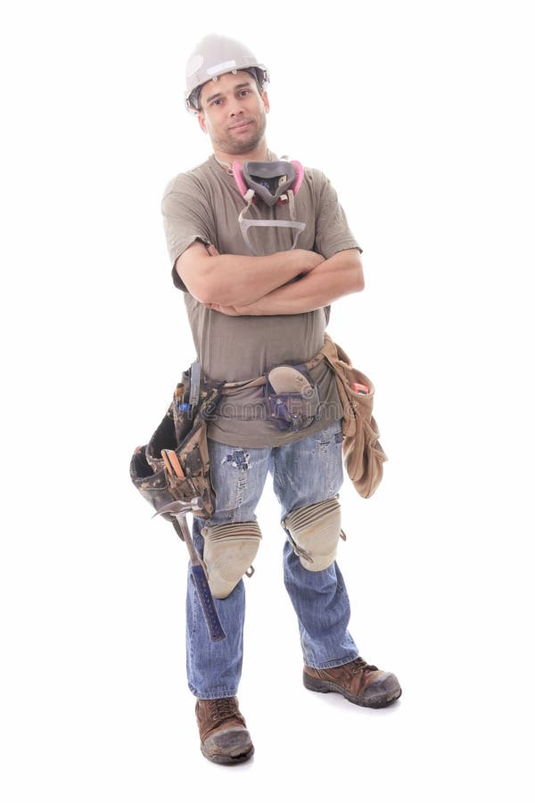Construction employee, a man over white background stock photo Construction employee, a man over white background stock photo
