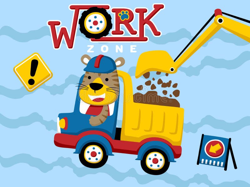 Construction Equipment Cartoon Vector with Funny Driver Stock Vector Illustration of cute