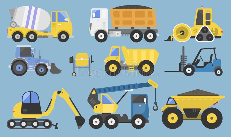 Yellow construction cars and machinery set Vector Image