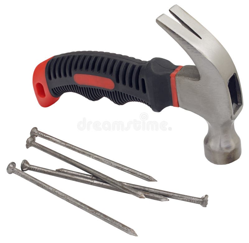 Construction Hammer and Nails on a White Stock Image Image of tool