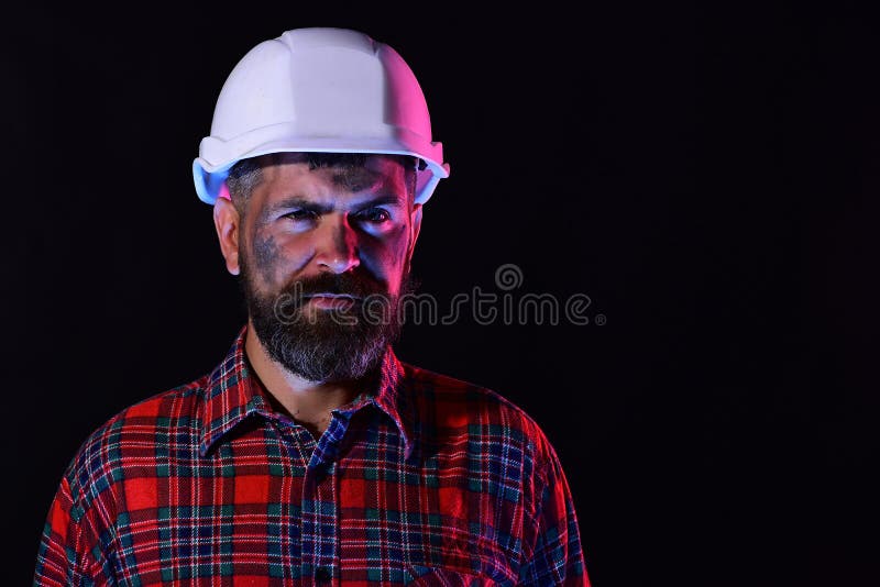 Construction and hard work concept. Man with confident face stock images Construction and hard work concept. Man with confident face stock images