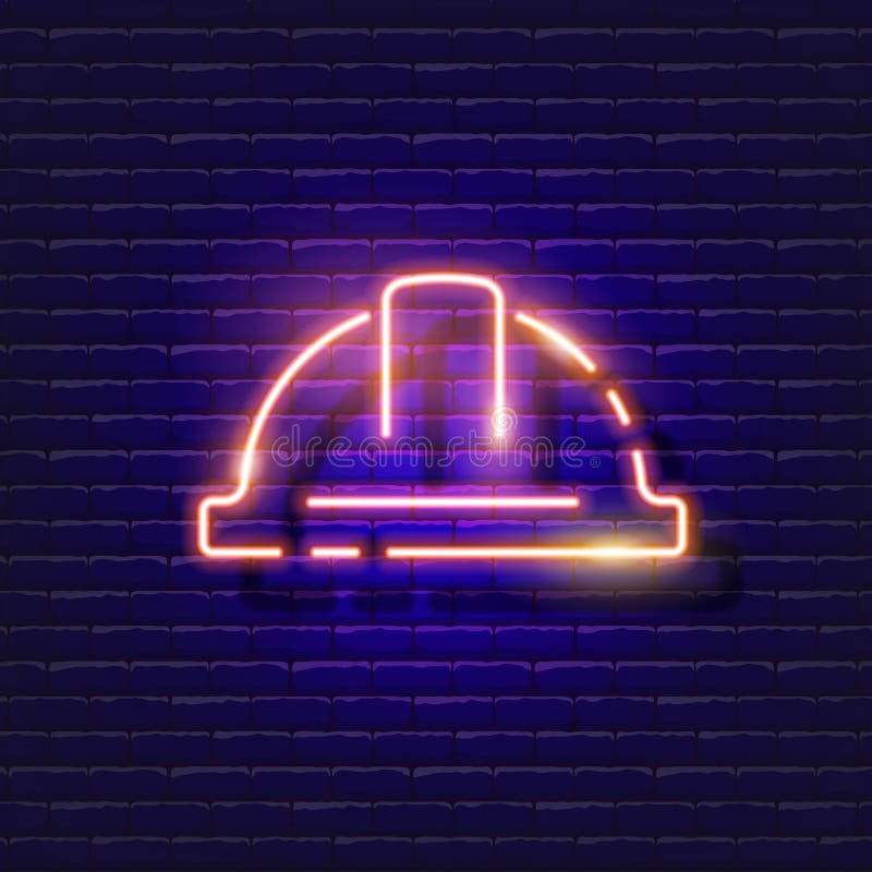 Construction Helmet Neon Icon. Vector Illustration for Design. Repair