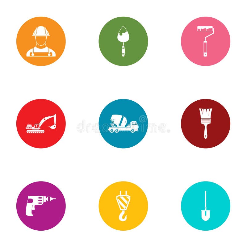 Construction of the house icons set, flat style vector illustration