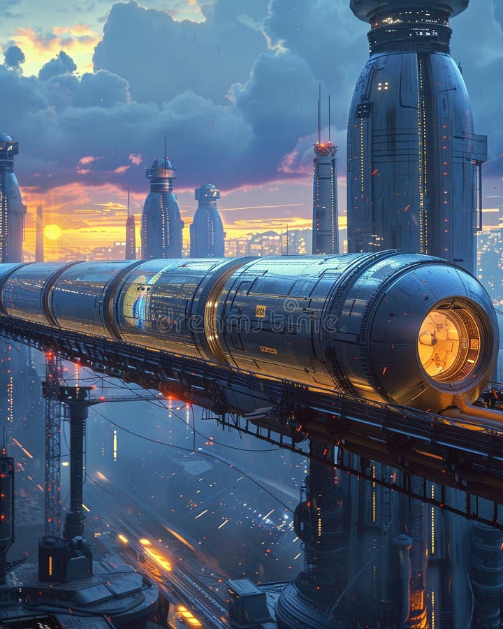 Construction of a hyperloop station as part of an advanced transit system, GenerativeAI illustration