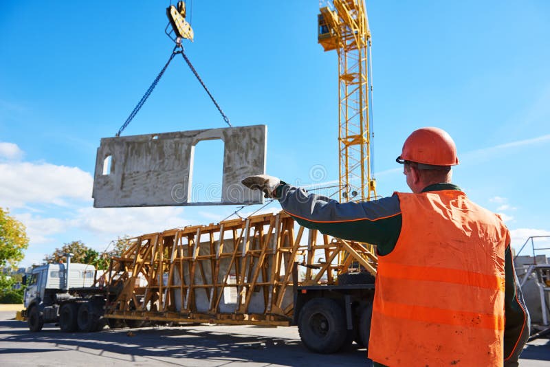 Construction Industrial Worker Operating Hoisting Process of Concrete
