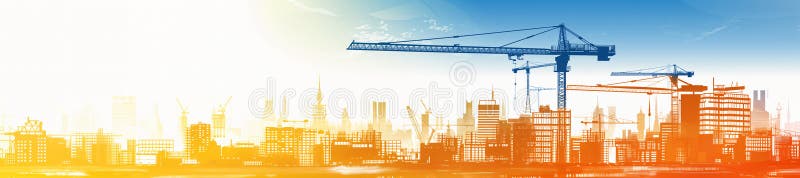 Construction industry banner with modern buildings and copyspace royalty free illustration