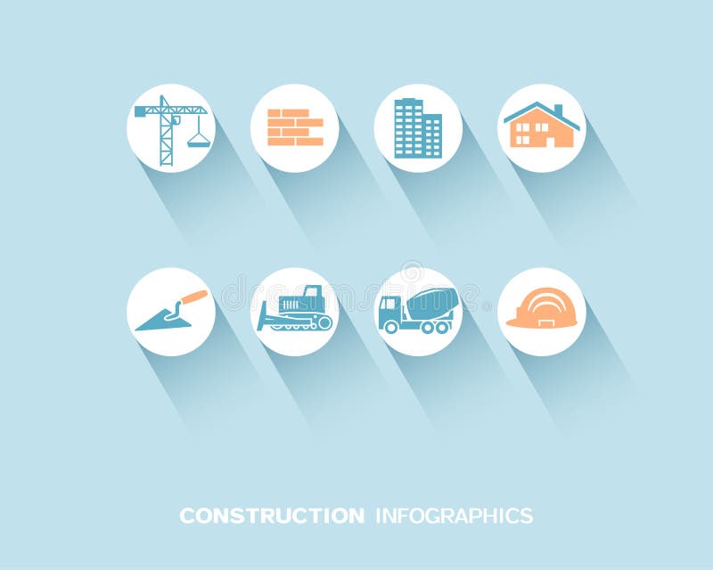 Construction infographic avec les icônes plates réglées illustration libre de droits Construction infographic avec les icônes plates réglées illustration libre de droits