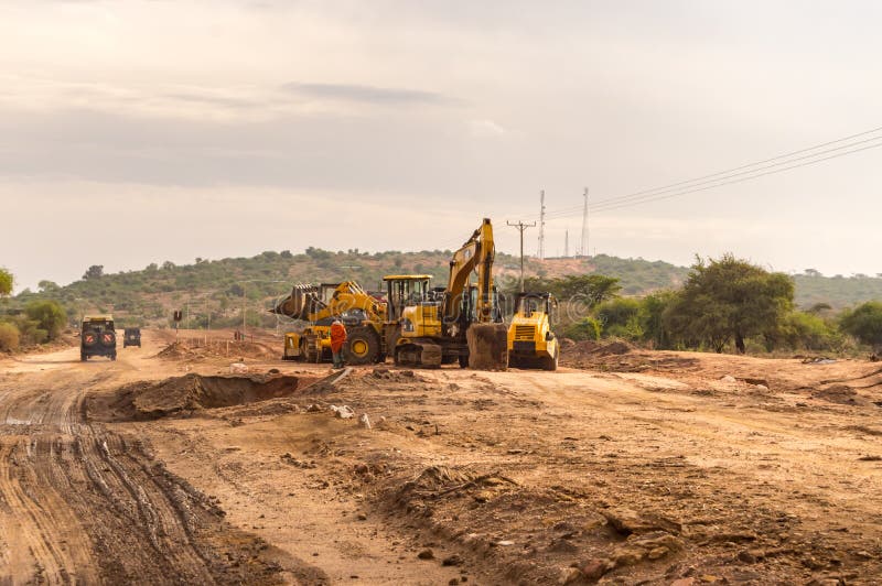 Construction Truck Mired In The Works Of The New Road In Kenya R
