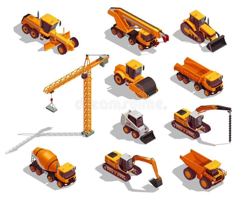 Construction Machinery Isometric Icons