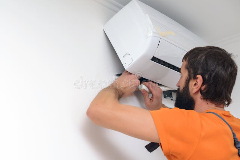 Construction, Maintenance and Repair Concept. Worker Installing a New