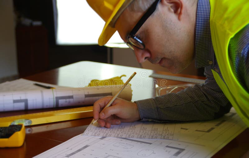 Construction Manager, Builder and Contractor Workplace Concept Stock