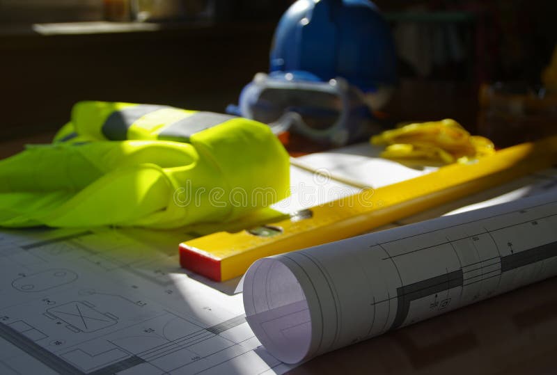 Construction Manager, Builder and Contractor Workplace Concept Stock