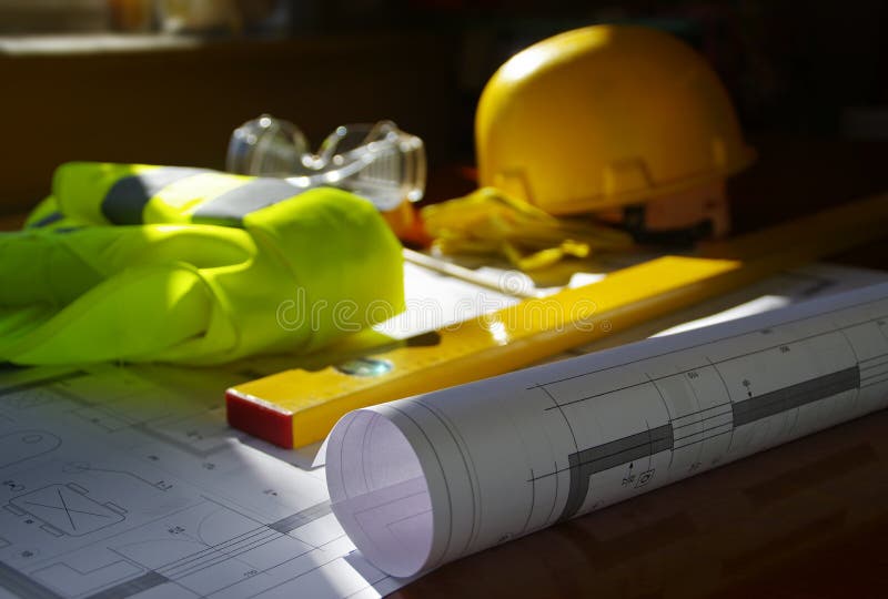 Construction Manager, Builder and Contractor Workplace Concept Stock