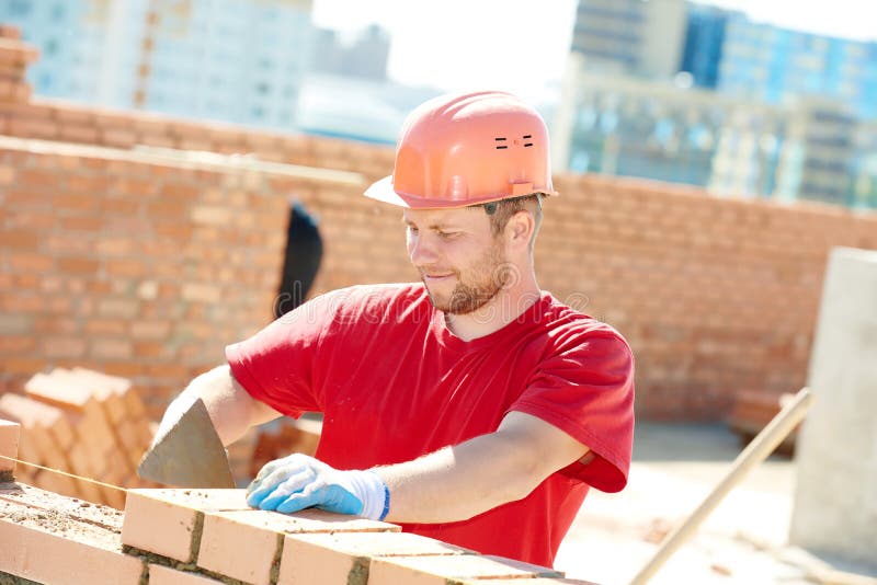Construction Mason Worker Bricklayer Stock Image Image of plastering