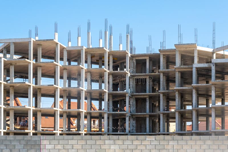 Construction of a Multistorey Building. Concrete Floors are Clearly