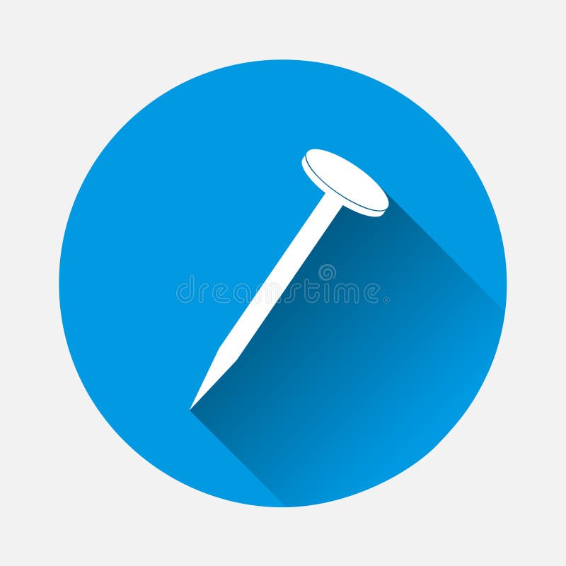 Construction Nail Icon on Blue Background. Flat Image with Long Shadow