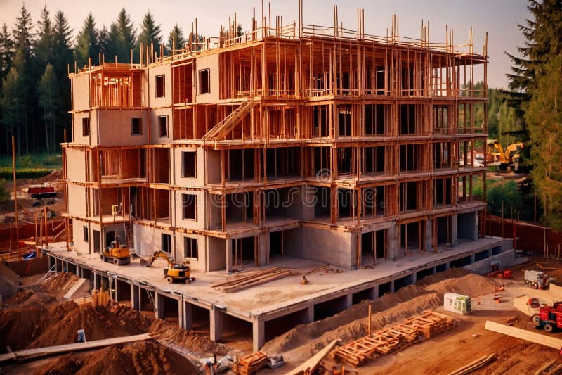 Construction of new residential house, building framework work site royalty free illustration