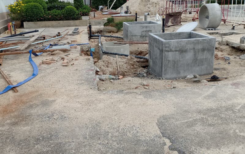 Construction of Oil Tanks Underground in a Gas Station. Structure Stock