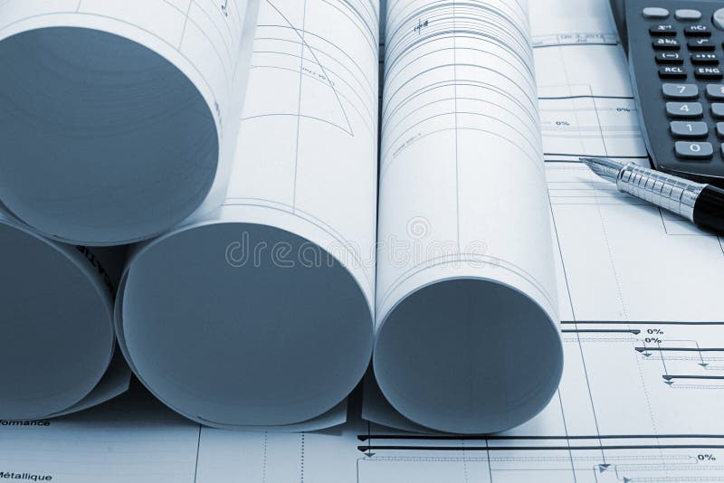 Construction project drawings blueprint stock photography