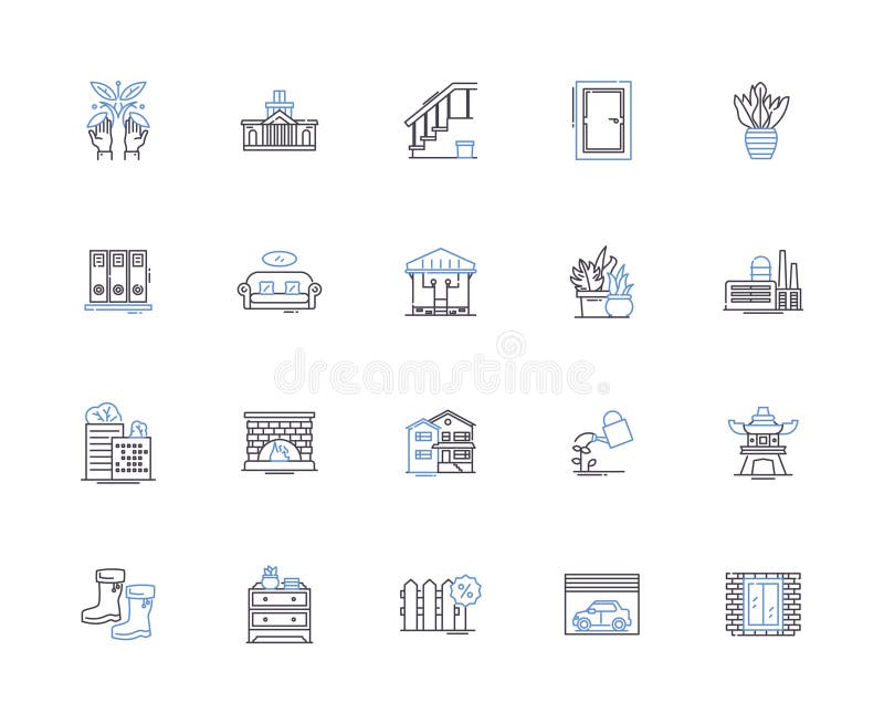 Construction project outline icons collection. building, infrastructure, architecture, engineering, design, erection royalty free illustration
