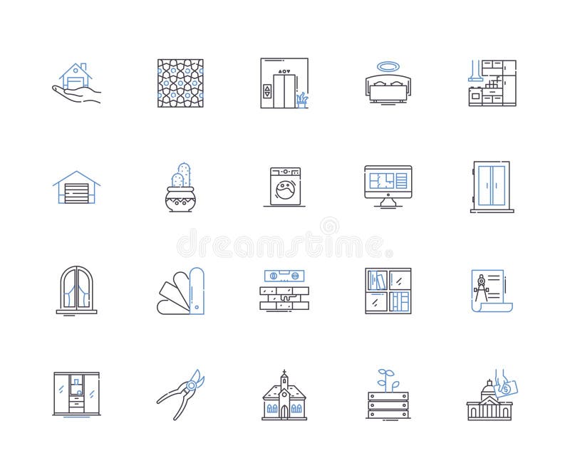 Construction project outline icons collection. building, infrastructure, architecture, engineering, design, erection royalty free illustration