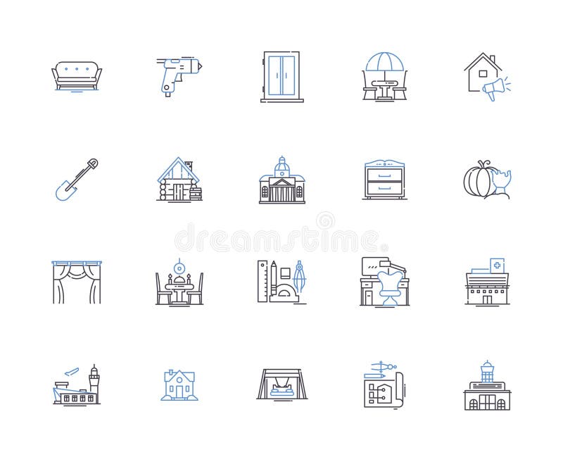 Construction project outline icons collection. building, infrastructure, architecture, engineering, design, erection vector illustration