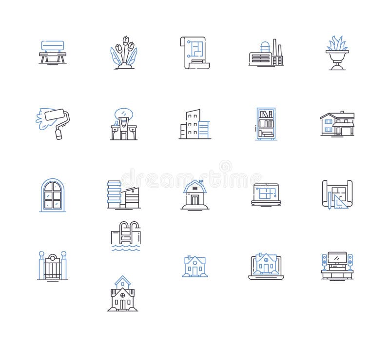 Construction project outline icons collection. building, infrastructure, architecture, engineering, design, erection vector illustration