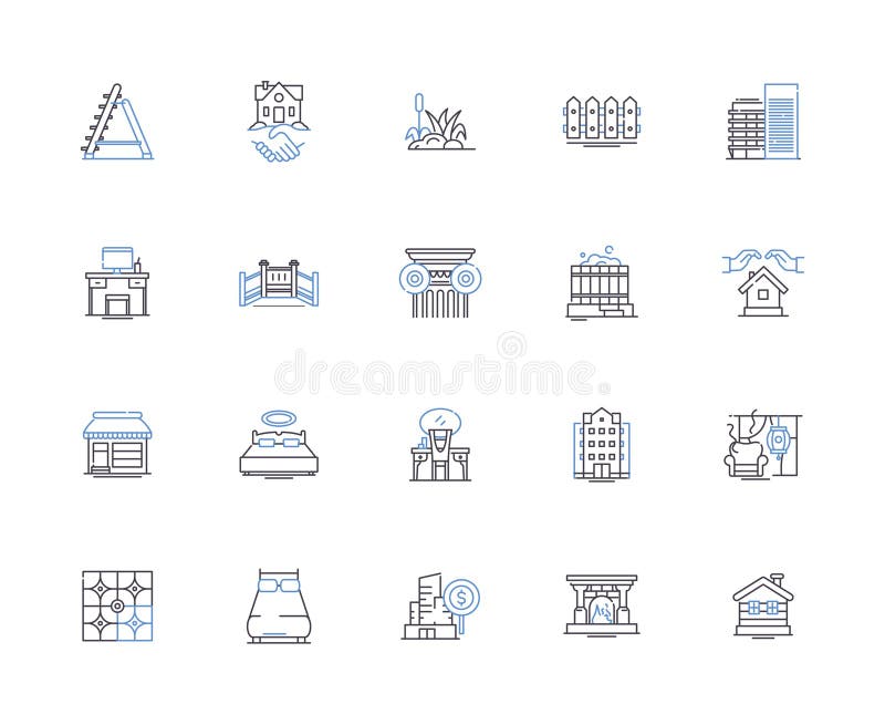 Construction project outline icons collection. building, infrastructure, architecture, engineering, design, erection vector illustration