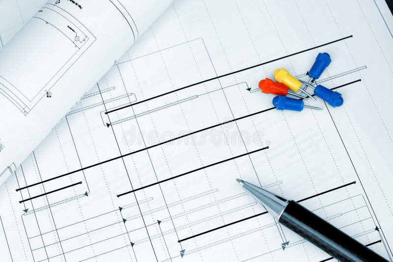 Construction project planning blueprint royalty free stock photos