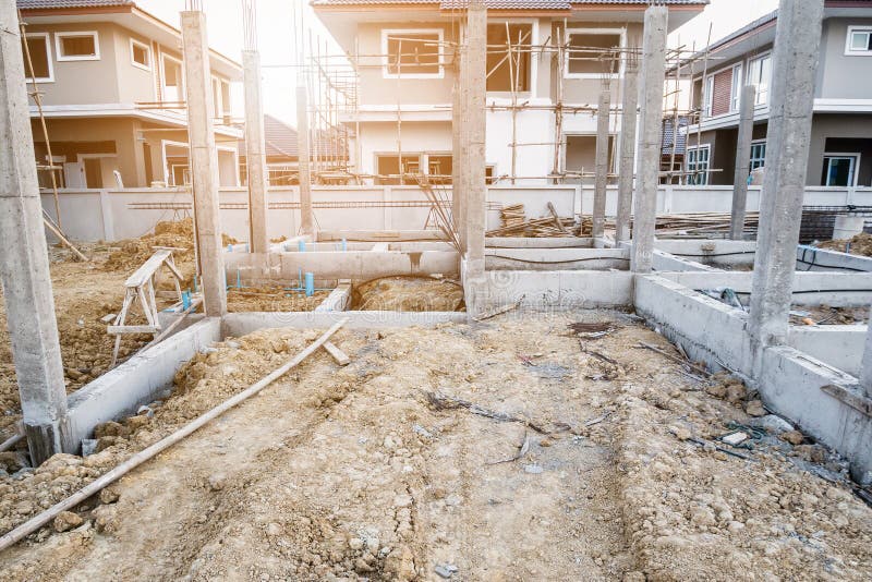 Construction Residential New House in Progress at Building Site Stock