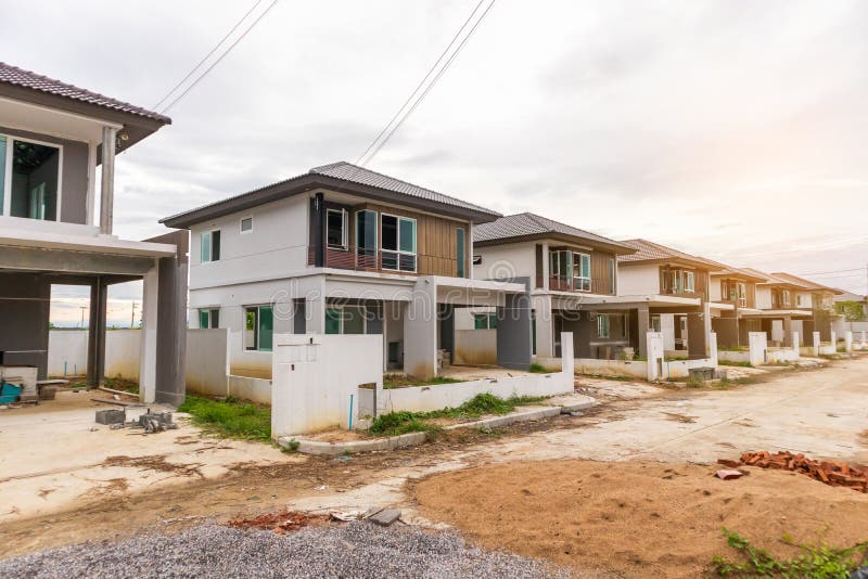 Construction Residential New House in Progress at Building Site 