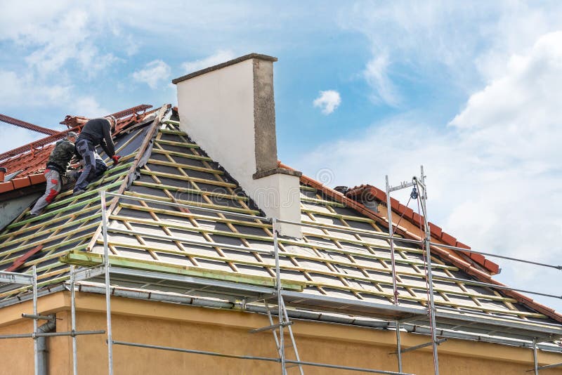 Construction and Roofing of House in Process Stock Image Image of
