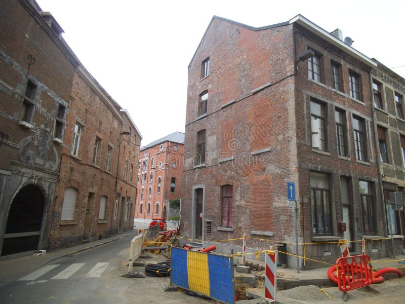 A construction side in an empty backstreet in Namur. royalty free stock photography